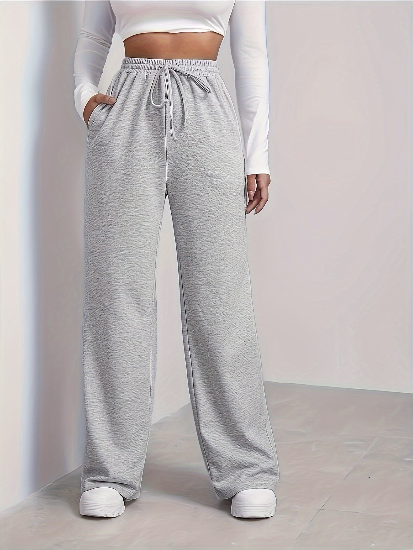 Women's Brown Drawstring Joggers - Casual & Comfy Polyester Sweatpants with Pockets, Mid-Rise, All-Season Wear